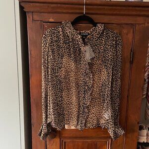 J. Crew Women’s Ruffle Button-up Shirt in Leopard-Print Size 2 NEW